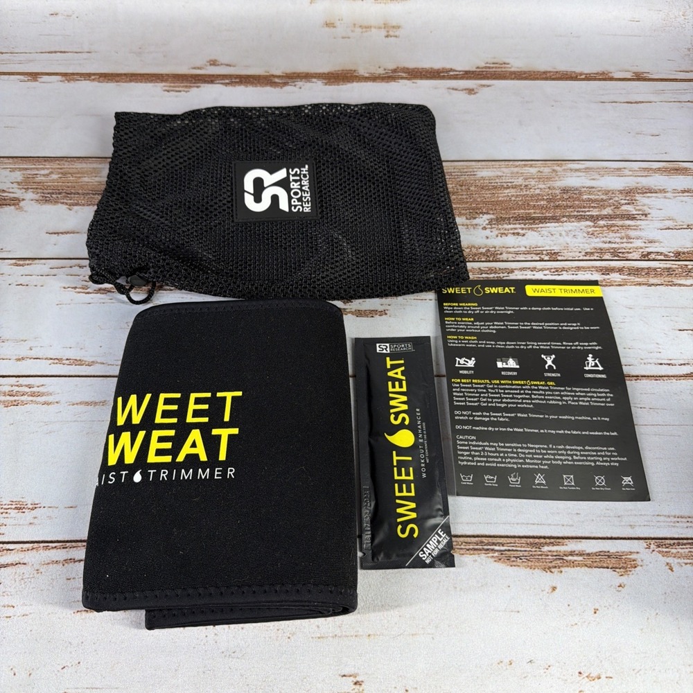 Sweet Sweat Waist Trimmer Band Black Yellow Size L w Solution + Case New